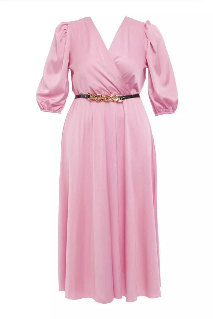 FRV Pink plus size satin short sleeve midi dress - Poole