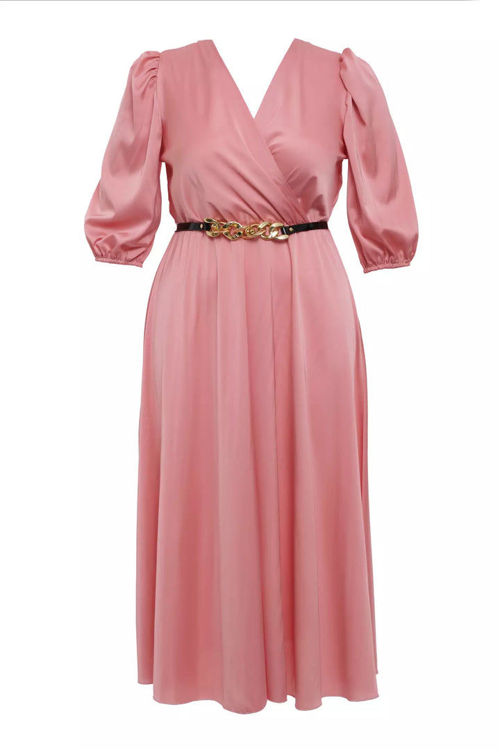 FRV Light pink plus size satin short sleeve midi dress - Tepatitlán de Morelos
