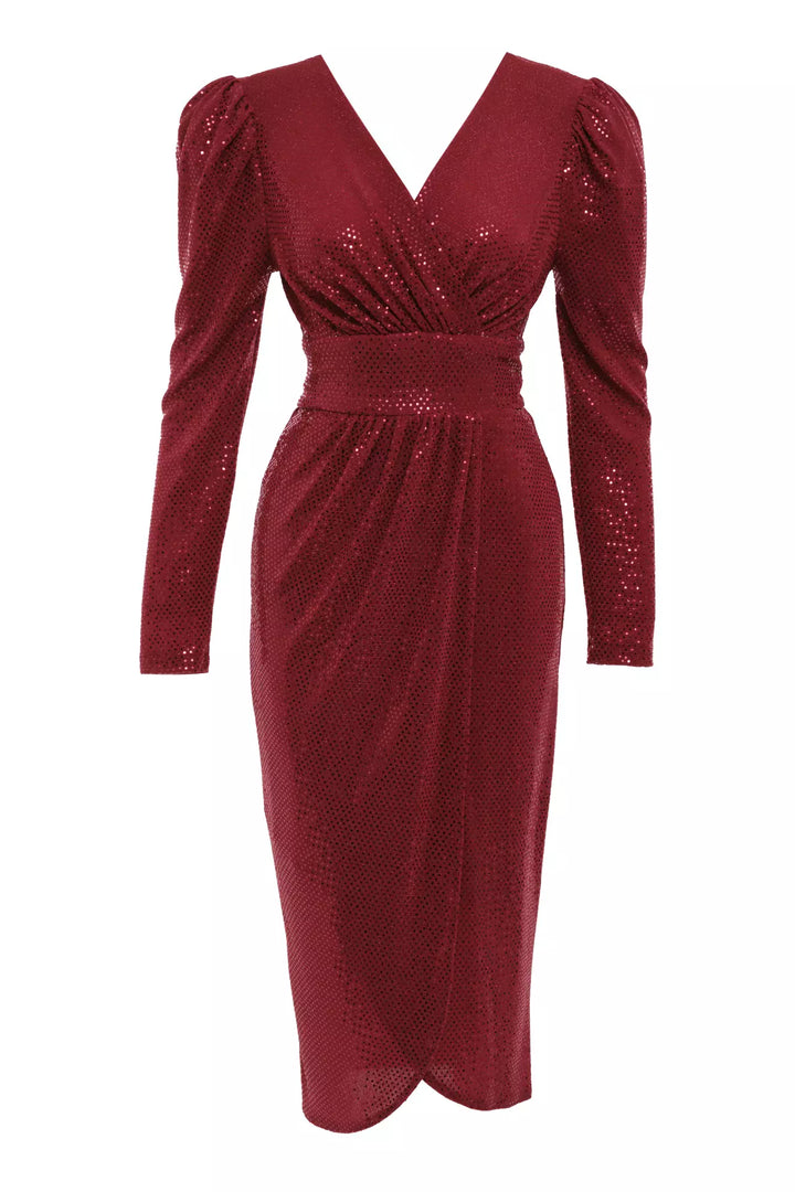 FRV Maroon glare long sleeve midi dress - West Lafayette