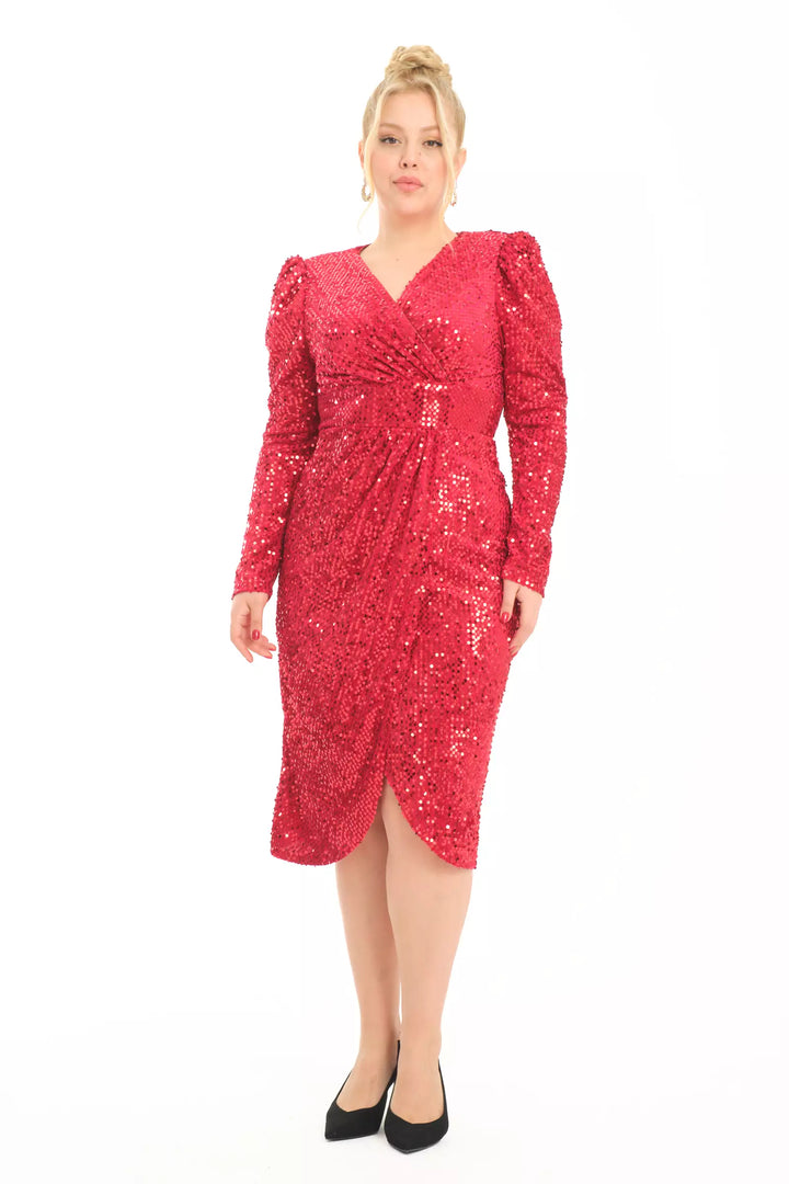 FRV Maroon plus size sandy long sleeve midi dress - Worcester