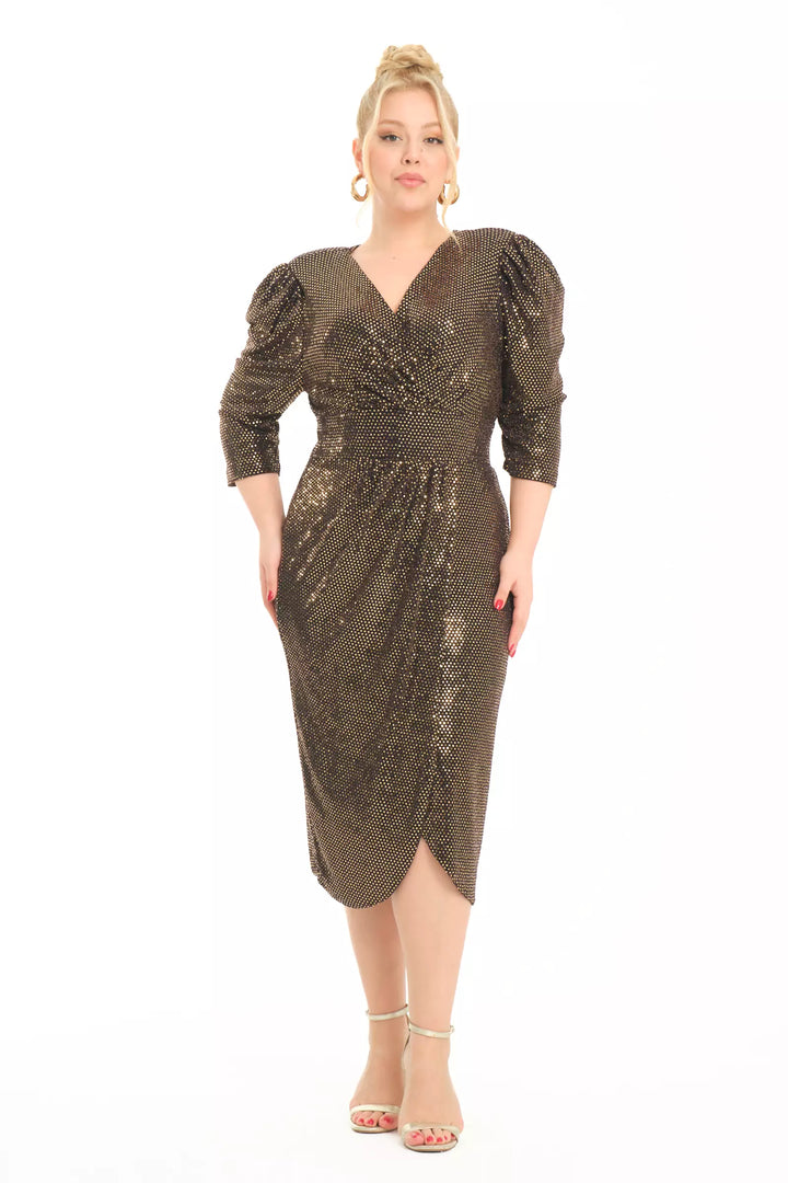 FRV Gold plus size sandy long sleeve midi dress - Heidelberg