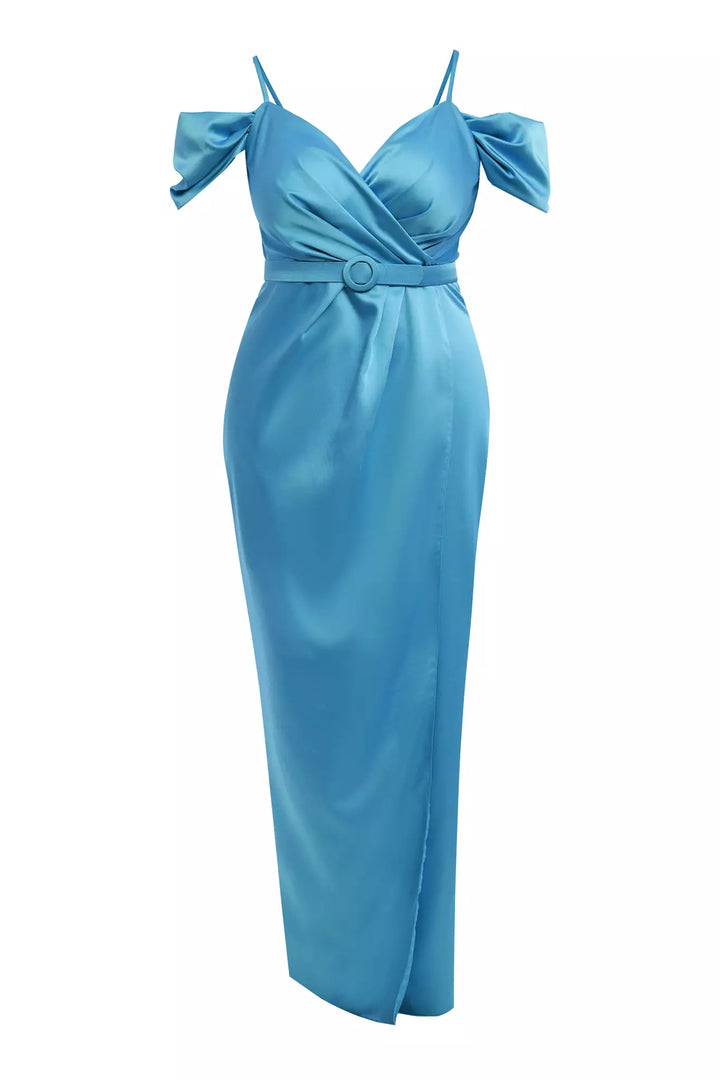 FRV Blue plus size satin sleeveless maxi dress - Halle