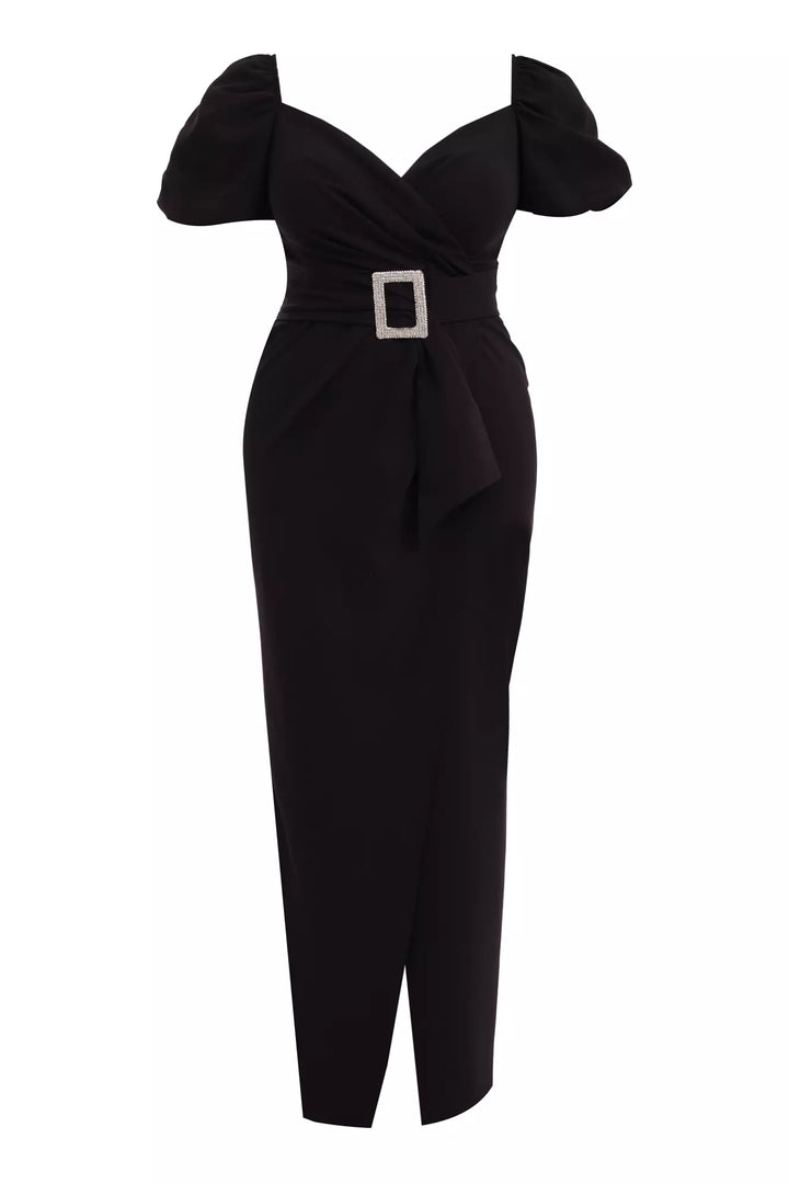 FRV Black plus size crepe short sleeve maxi dress - Dundee