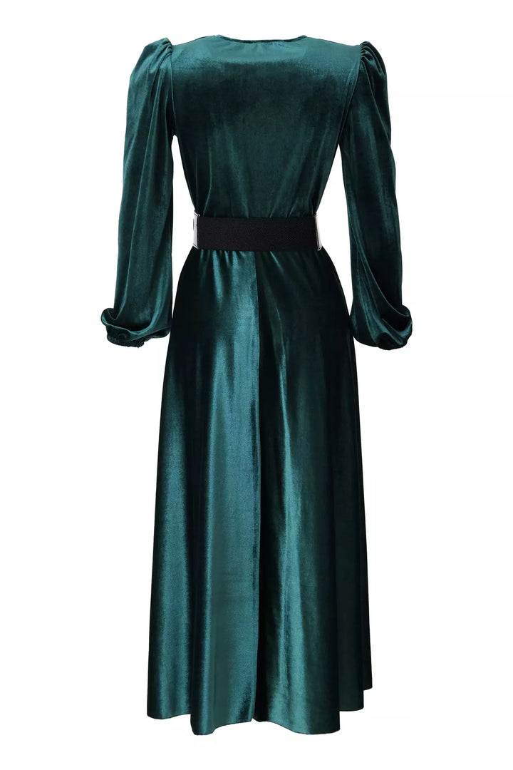 FRV Green velvet long sleeve midi dress - Saguenay