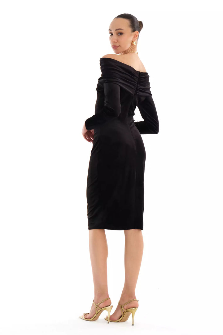 FRV Black velvet long sleeve mini dress - Altrincham