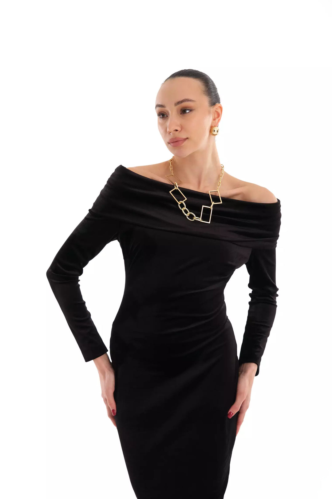 FRV Black velvet long sleeve mini dress - Altrincham