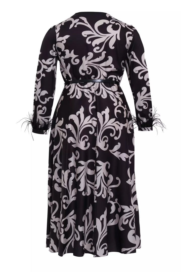 FRV Printed plus size satin long sleeve midi dress - Carini