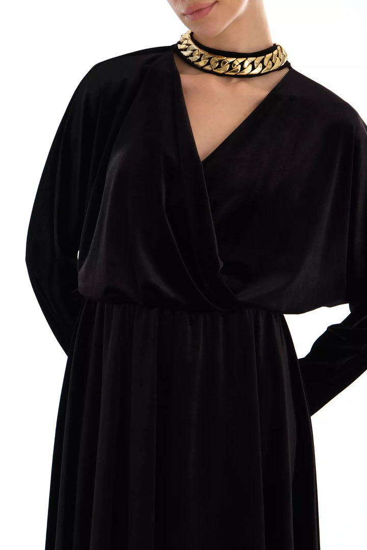 FRV Black velvet long sleeve mini dress - Apeldoorn