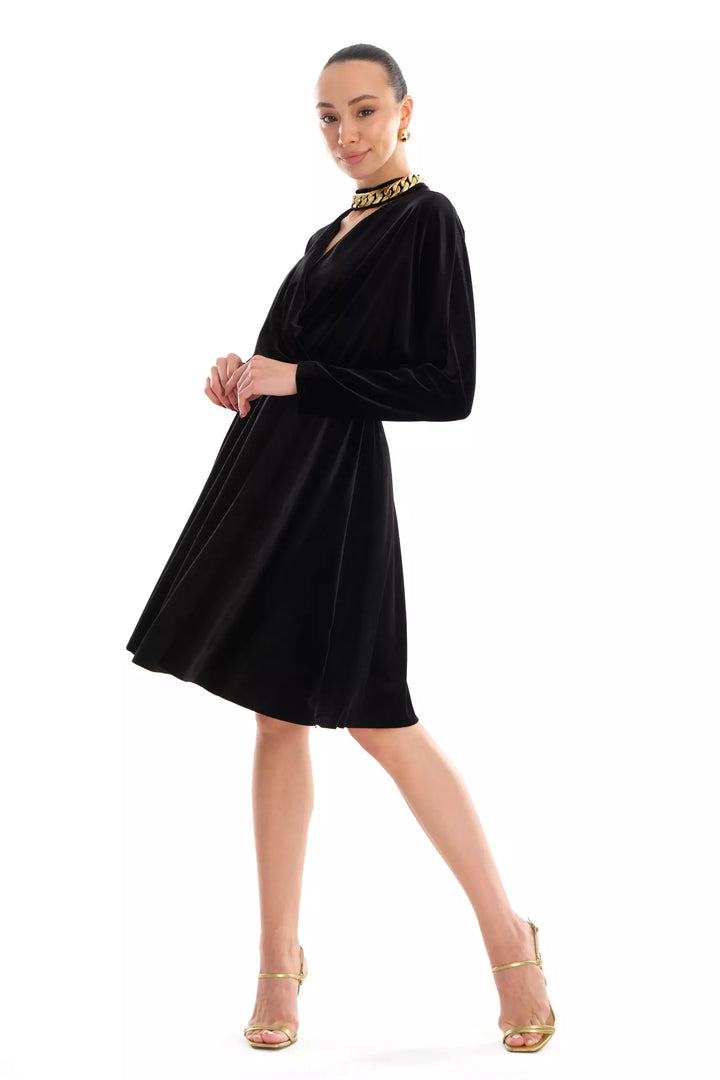 FRV Black velvet long sleeve mini dress - Apeldoorn