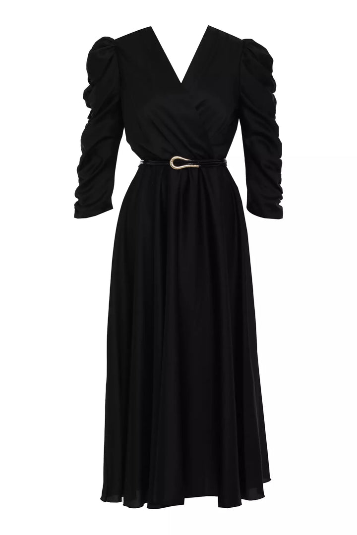 FRV Black satin long sleeve midi dress - Santiago Juxtlahuaca