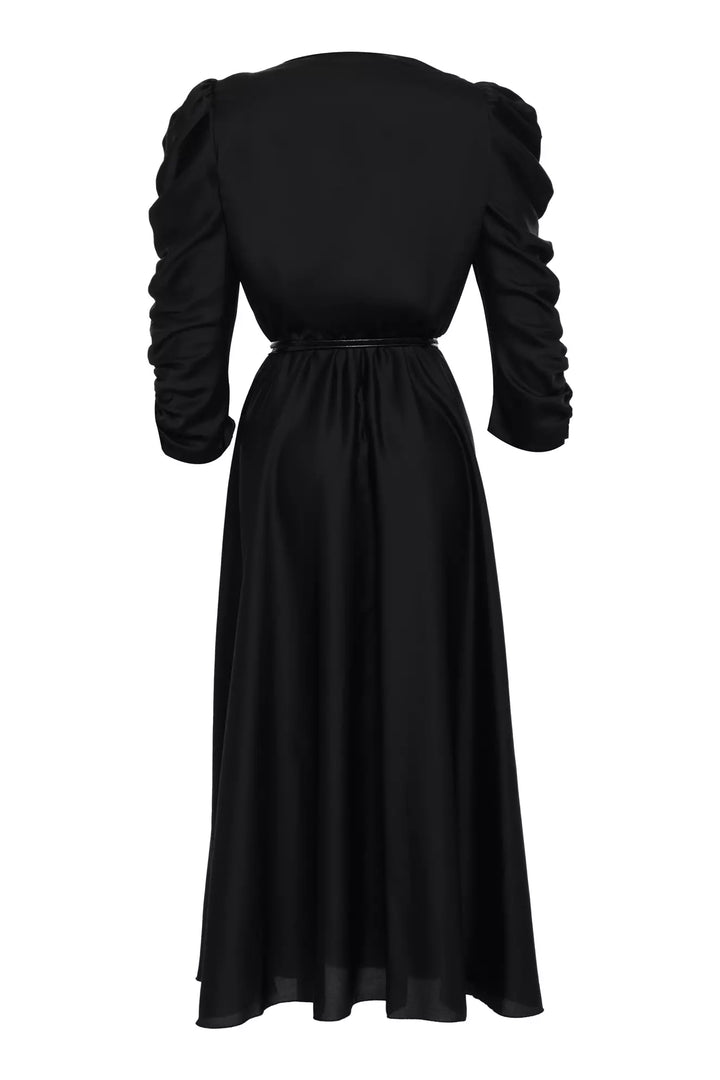 FRV Black satin long sleeve midi dress - Santiago Juxtlahuaca