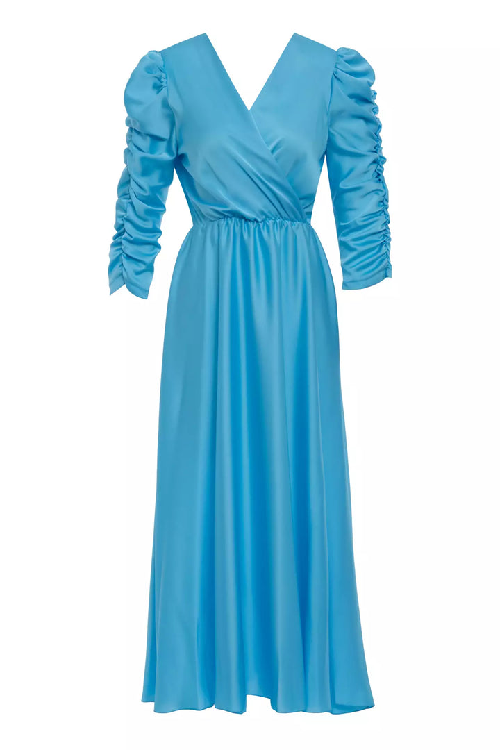 FRV Blue satin long sleeve midi dress - Annemasse