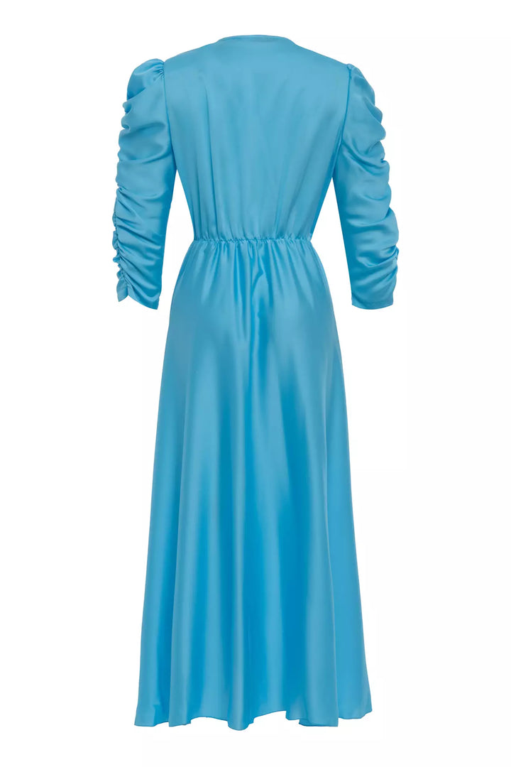 FRV Blue satin long sleeve midi dress - Annemasse