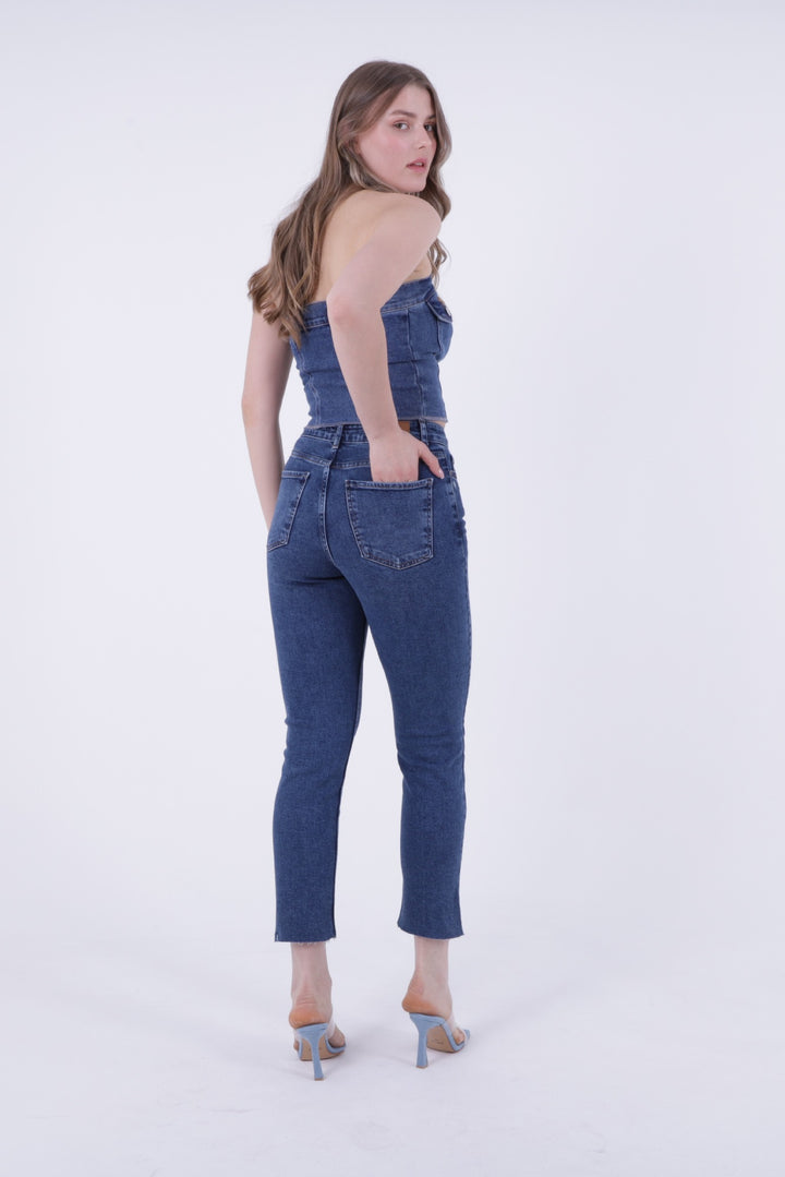 XLJ Fringe Ending High Waisted Mom Fit Jean Mixed - Tempe