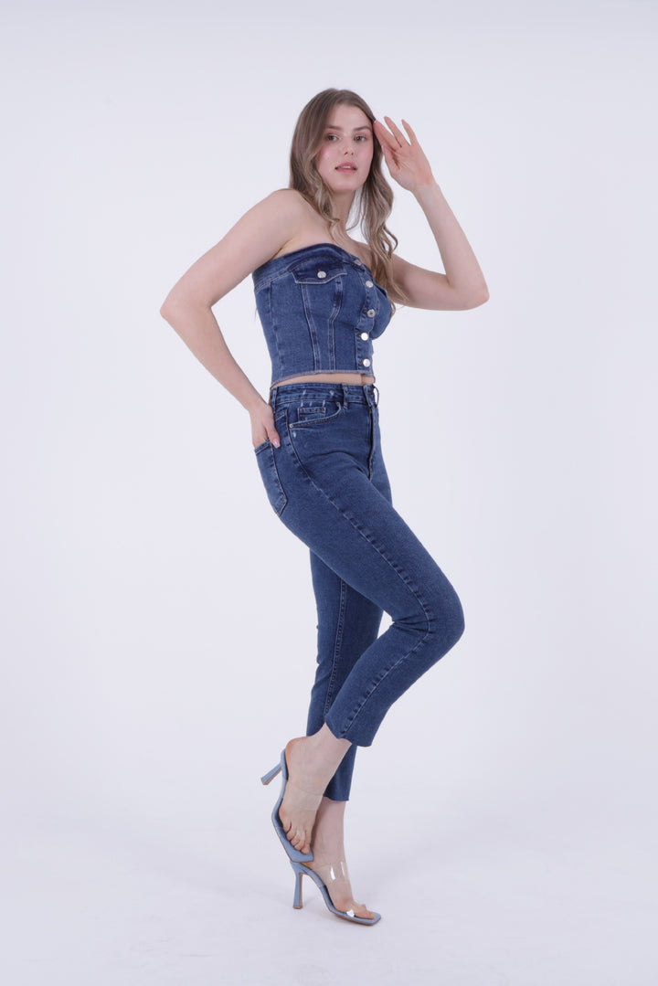 XLJ Fringe Ending High Waisted Mom Fit Jean Mixed - Tempe
