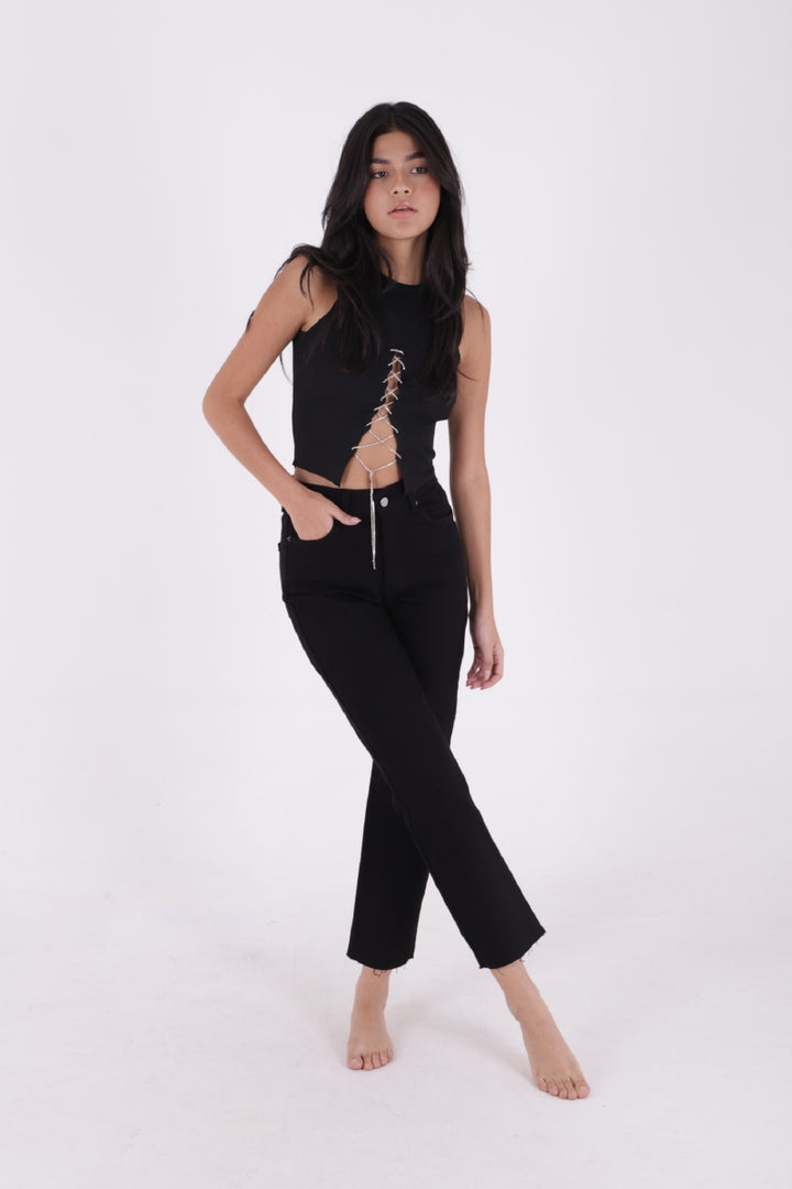 XLJ Fringe Ending High Waisted Mom Fit Jean Mixed - Colonie