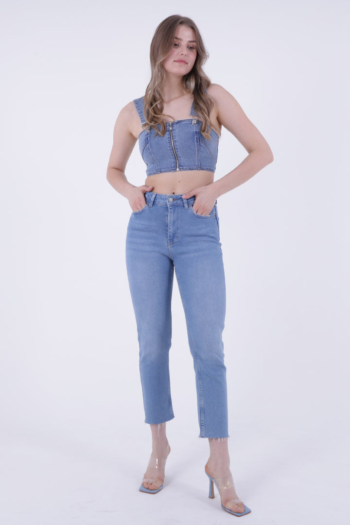 XLJ Fringe Ending High Waisted Mom Fit Jean Mixed - Castellón de la Plana