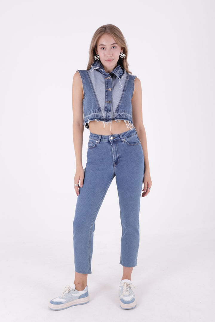 XLJ Fringe Ending High Waisted Mom Fit Jean Mixed - Parla