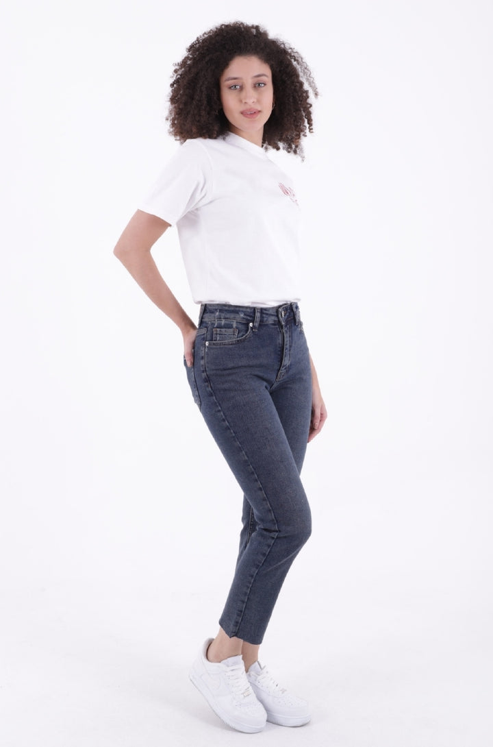 XLJ Fringe Ending High Waisted Mom Fit Jean Mixed - Colton