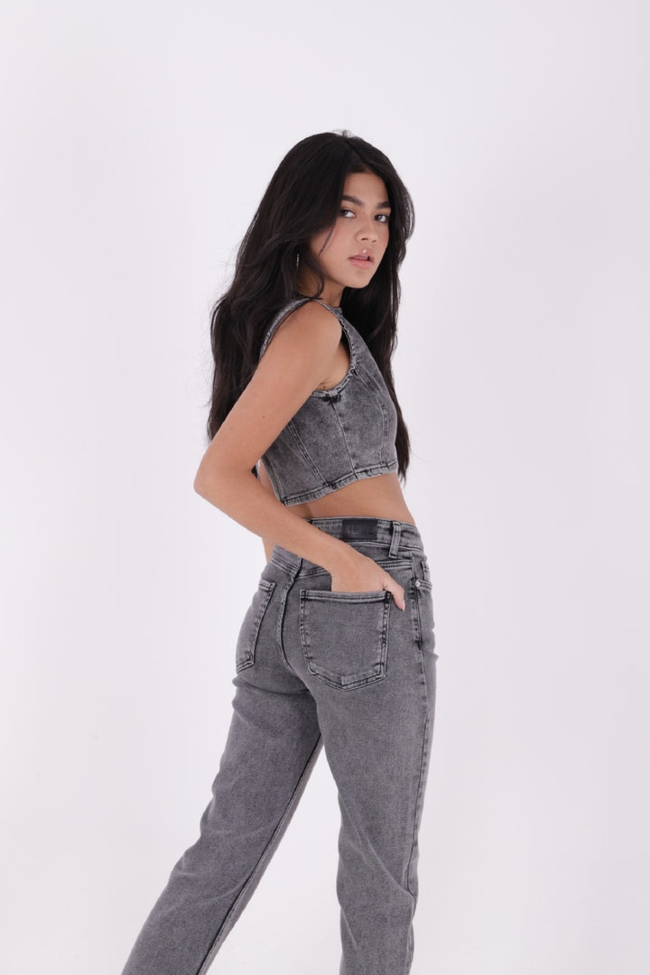 XLJ Fringe Ending High Waisted Mom Fit Jean Mixed - San Mateo