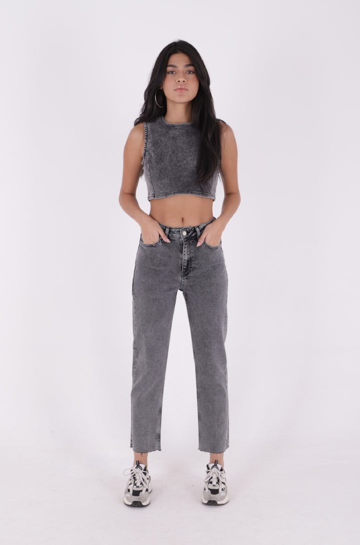 XLJ Fringe Ending High Waisted Mom Fit Jean Mixed - San Mateo