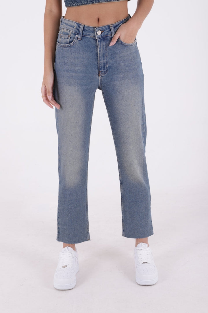XLJ Fringe Ending High Waisted Mom Fit Jean Mixed - El Plan