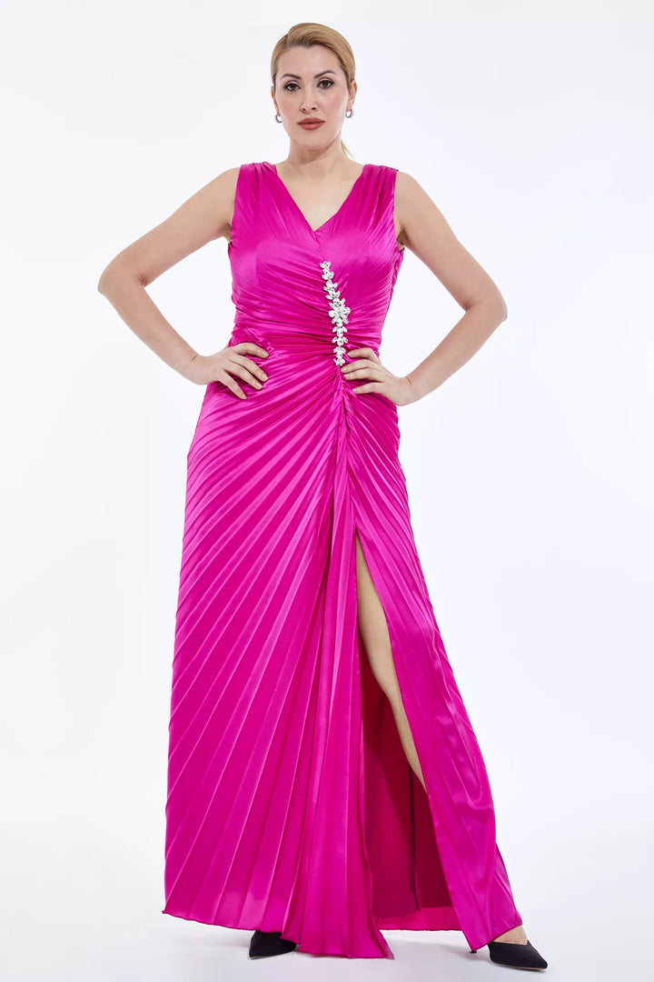 FRV Fuchsia plus size satin sleeveless maxi dress - Muskogee