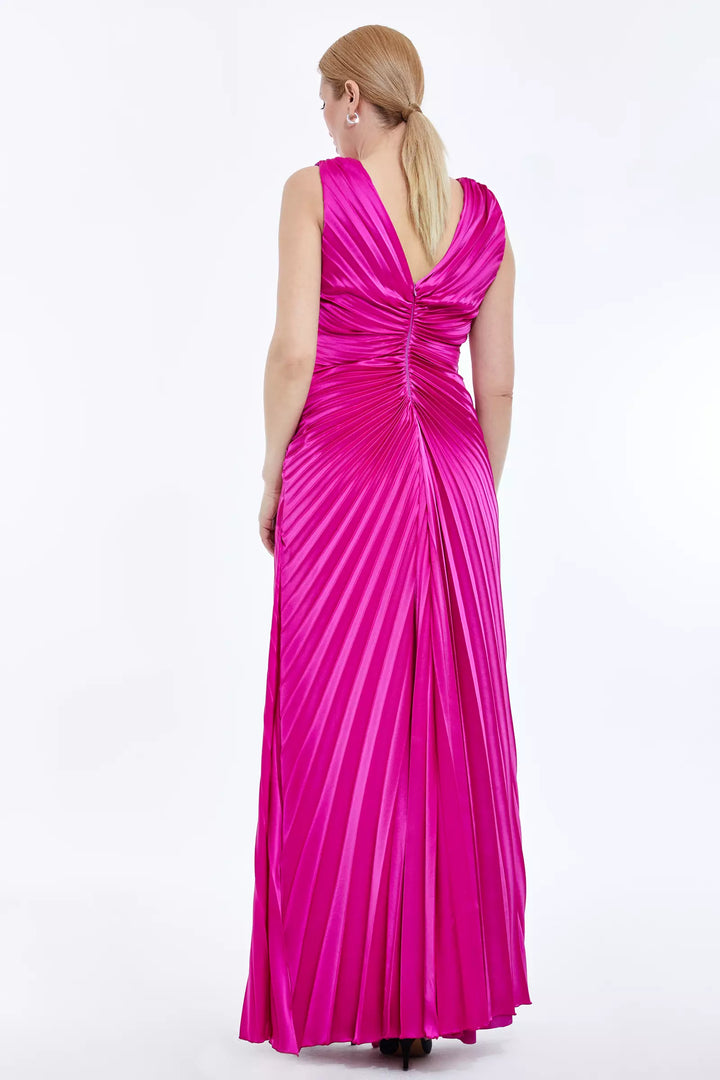 FRV Fuchsia plus size satin sleeveless maxi dress - Muskogee