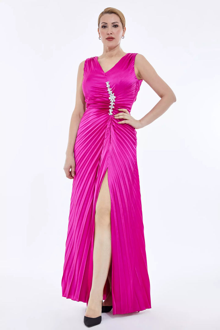 FRV Fuchsia plus size satin sleeveless maxi dress - Muskogee