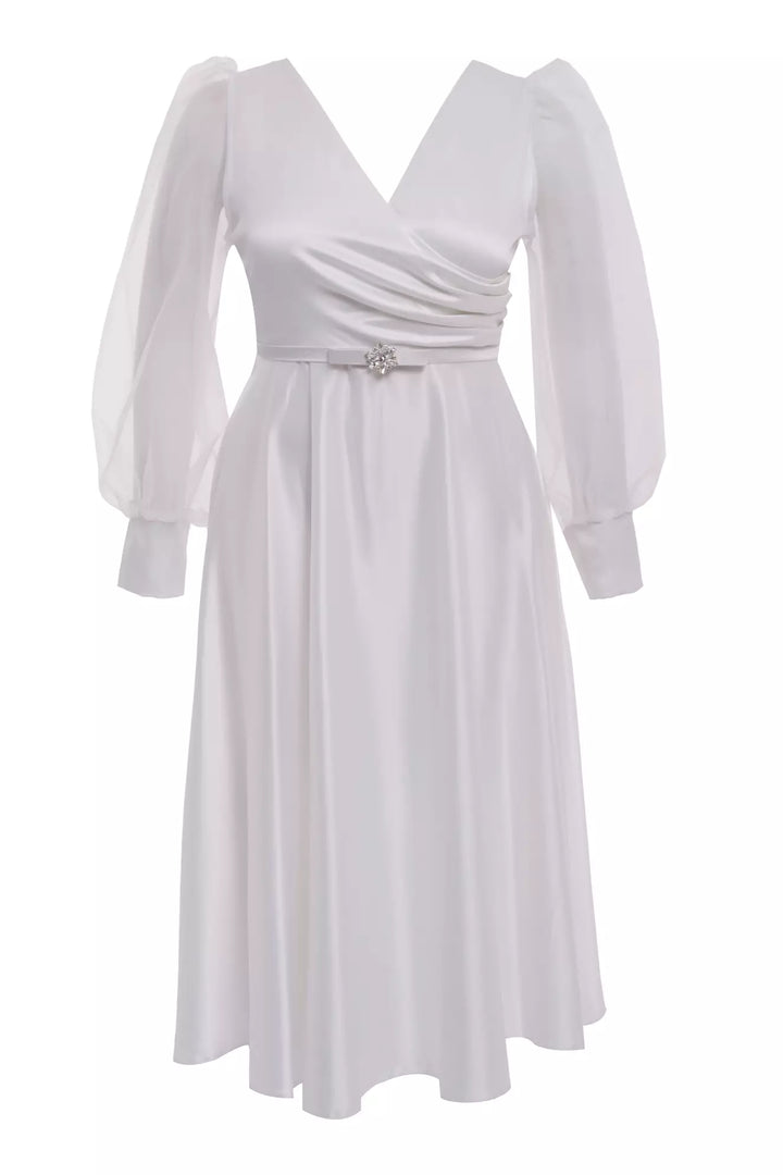 FRV White plus size satin long sleeve midi dress - Puyallup
