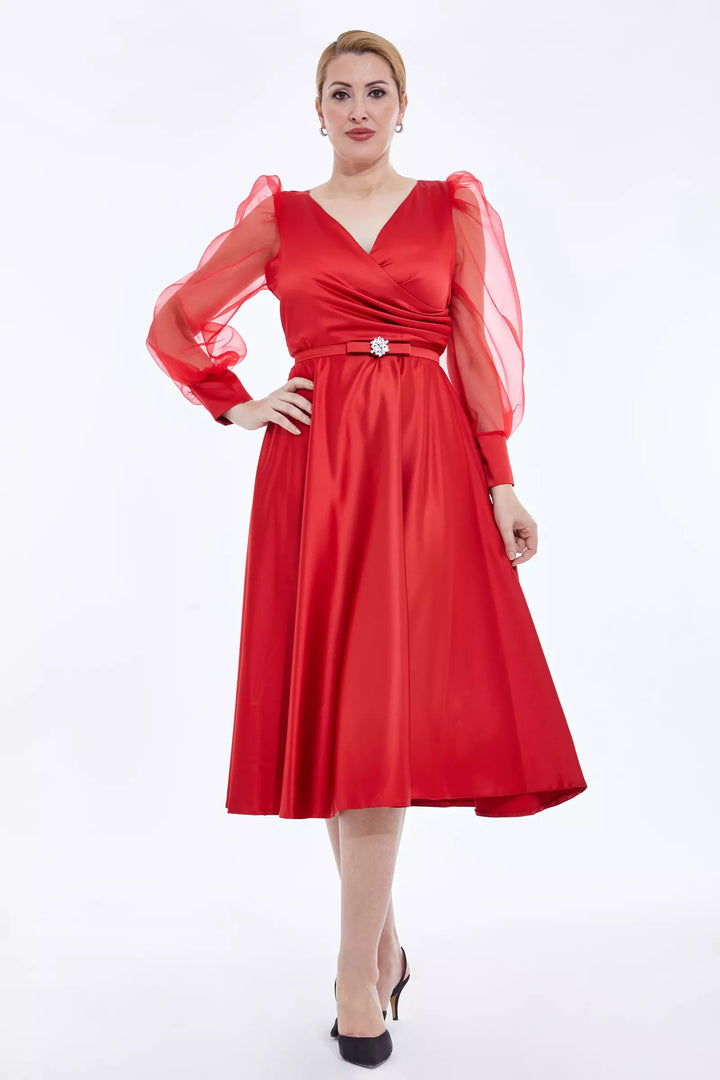 FRV Red plus size satin long sleeve midi dress - Bremerhaven