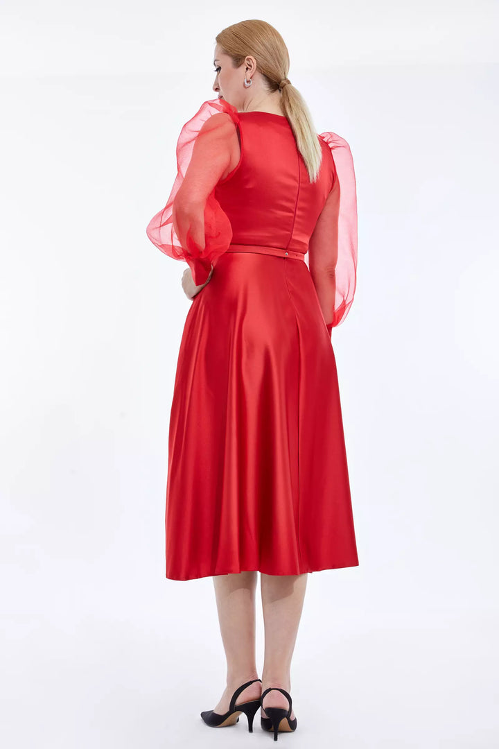 FRV Red plus size satin long sleeve midi dress - Bremerhaven