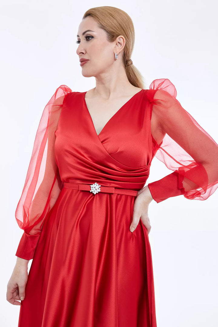 FRV Red plus size satin long sleeve midi dress - Bremerhaven