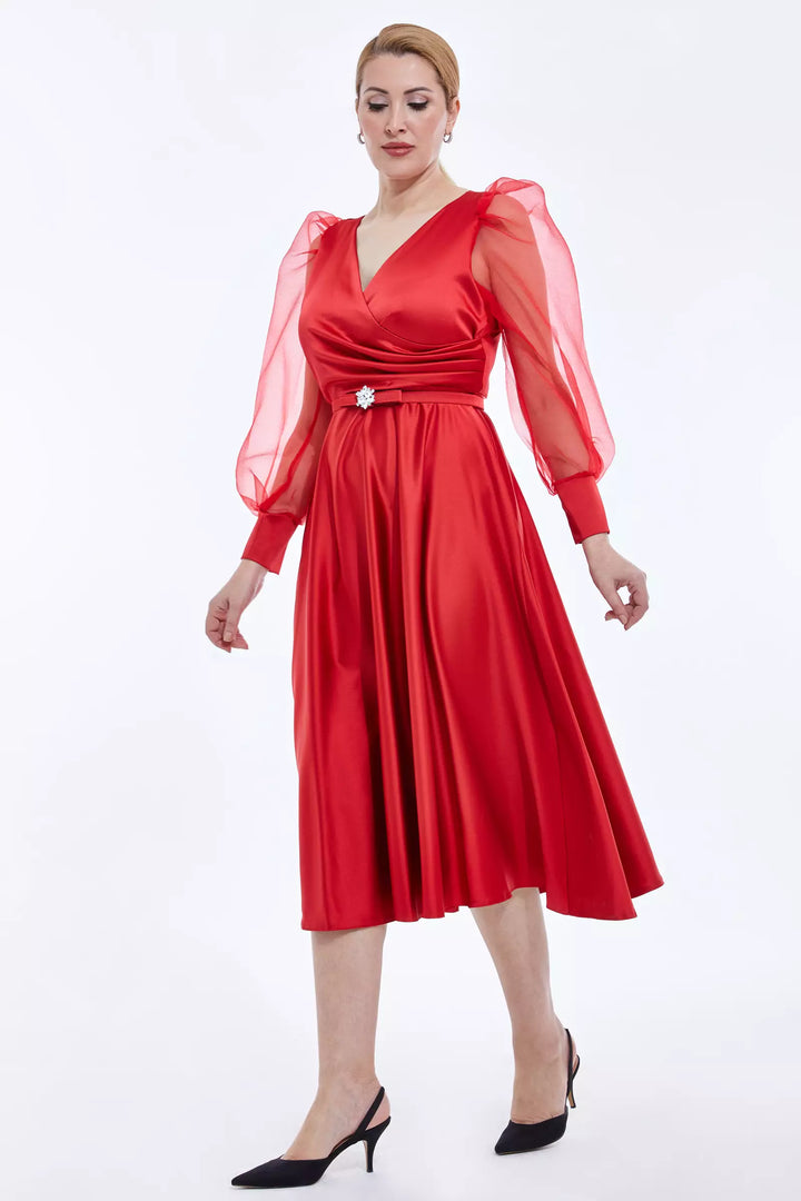 FRV Red plus size satin long sleeve midi dress - Bremerhaven