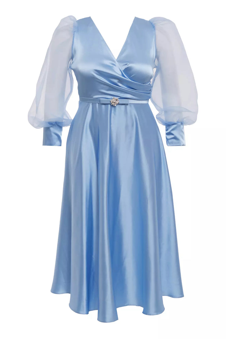 FRV Blue plus size satin long sleeve midi dress - Antibes