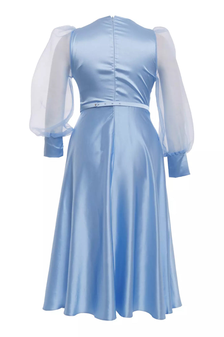 FRV Blue plus size satin long sleeve midi dress - Antibes