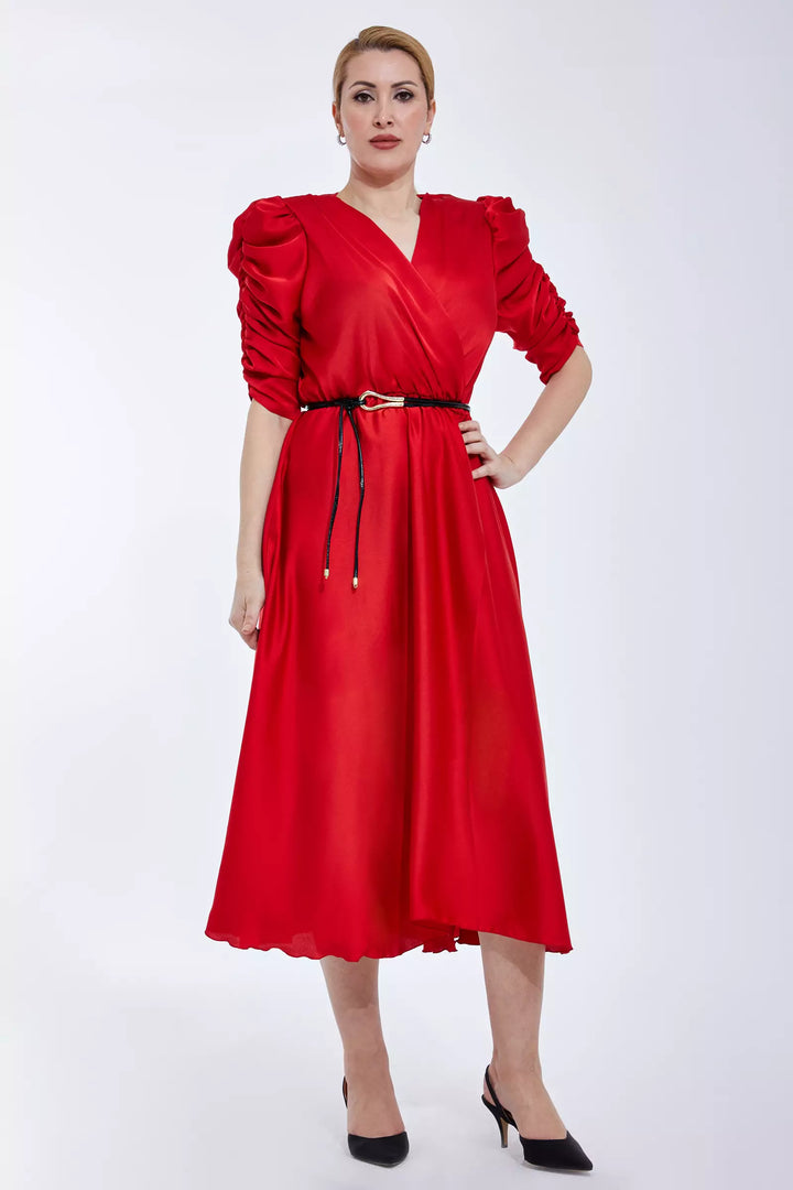 FRV Red plus size satin long sleeve midi dress - Westmont