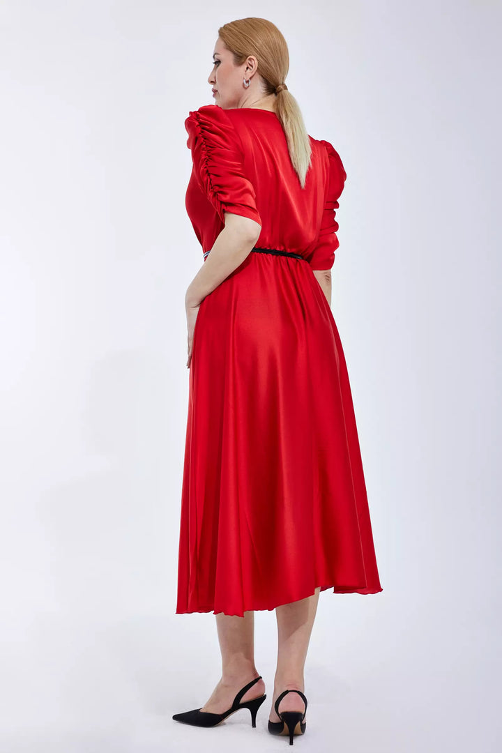 FRV Red plus size satin long sleeve midi dress - Westmont