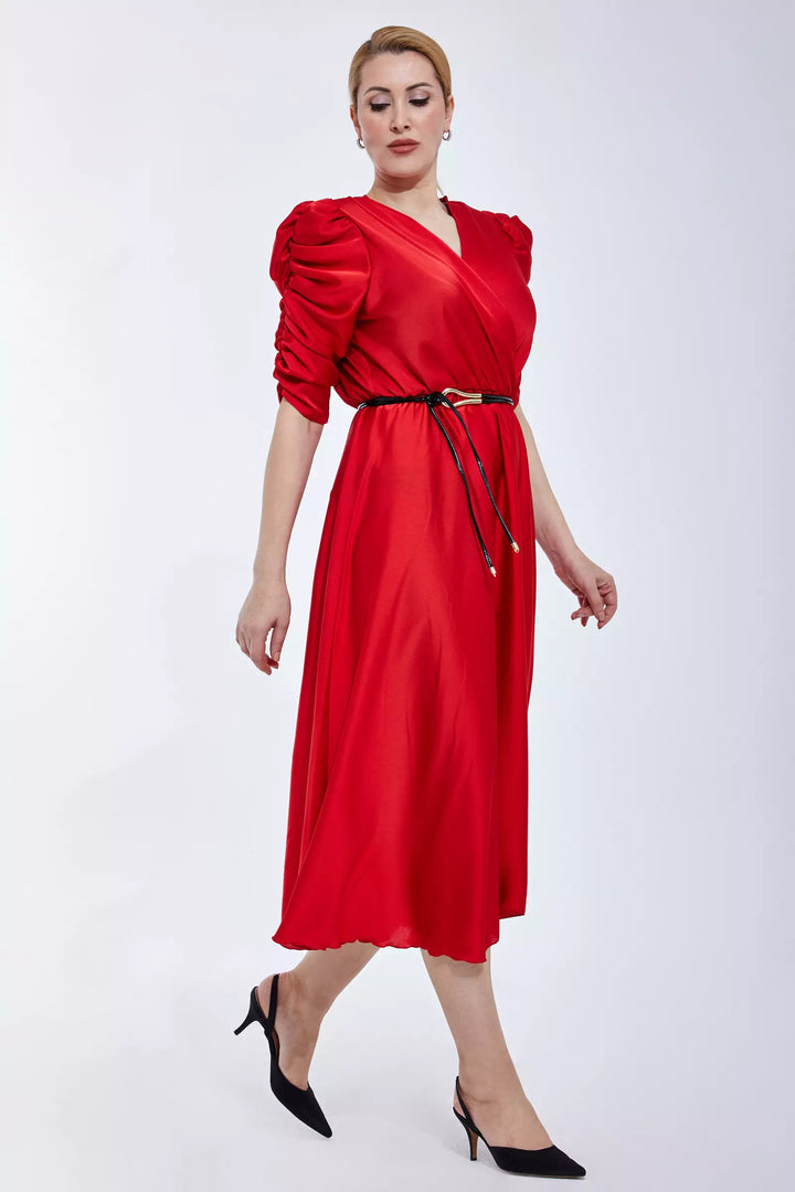 FRV Red plus size satin long sleeve midi dress - Westmont