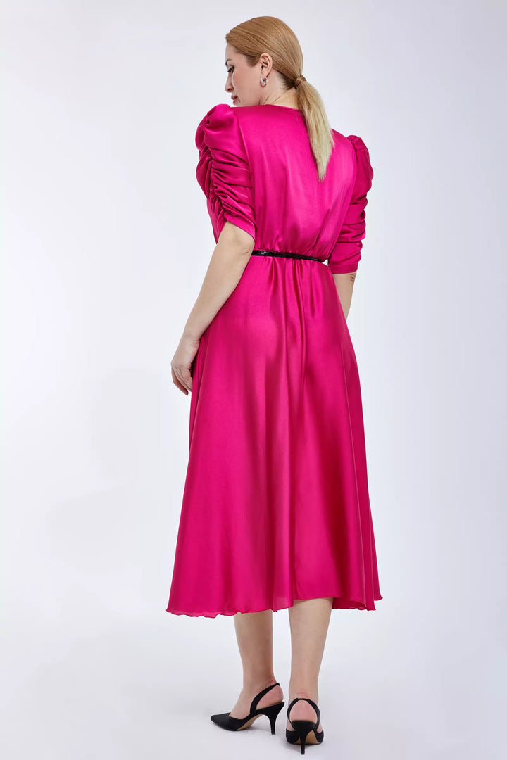 FRV Fuchsia plus size satin long sleeve midi dress - Lafayette