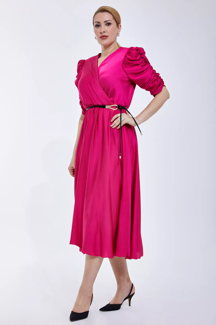 FRV Fuchsia plus size satin long sleeve midi dress - Lafayette