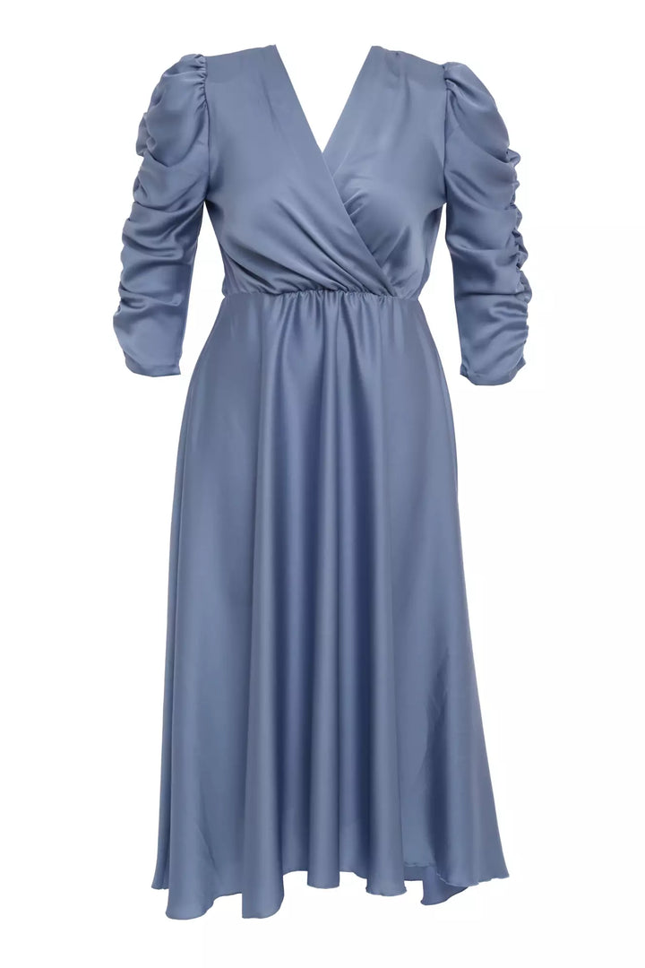 FRV Blue plus size satin long sleeve midi dress - Brookhaven
