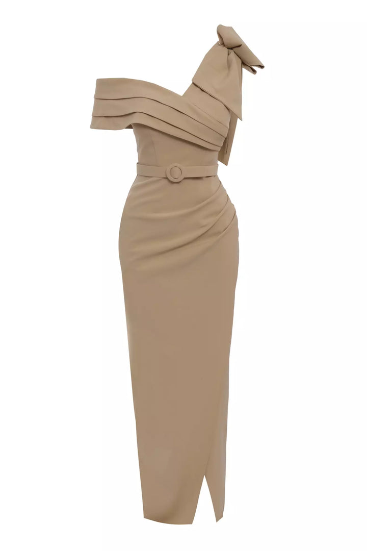 FRV Beige crepe sleeveless maxi dress - Comalcalco