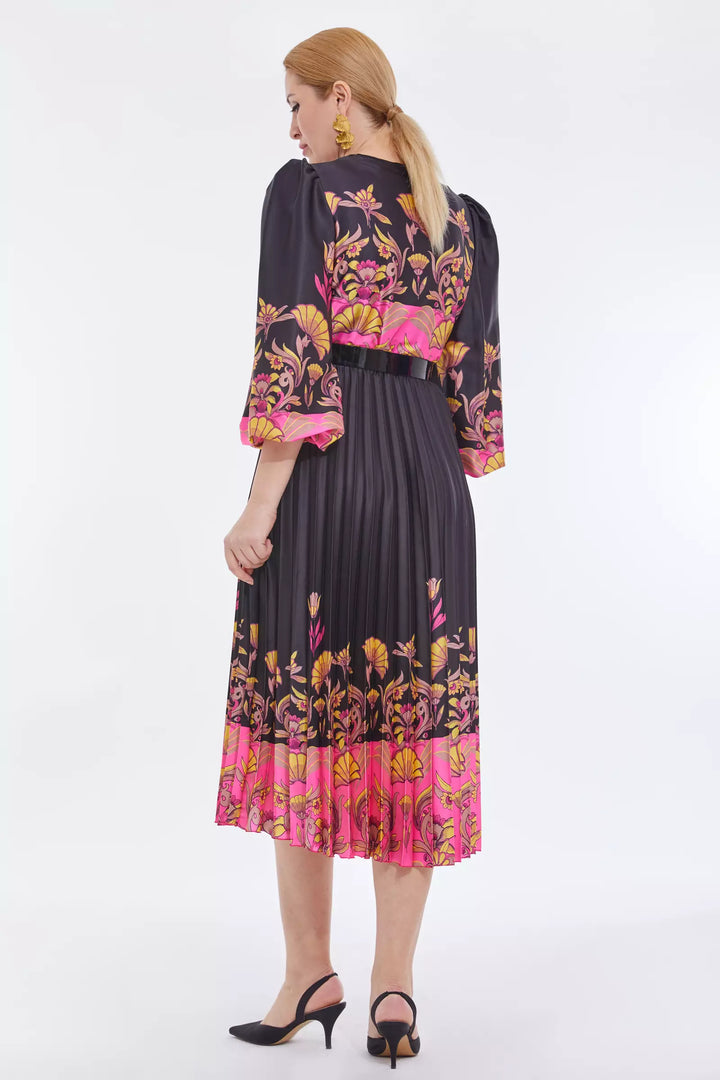 FRV Printed plus size satin long sleeve midi dress - Rotterdam