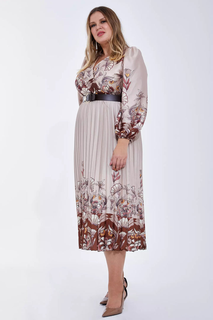 FRV Printed plus size satin long sleeve midi dress - Annemasse
