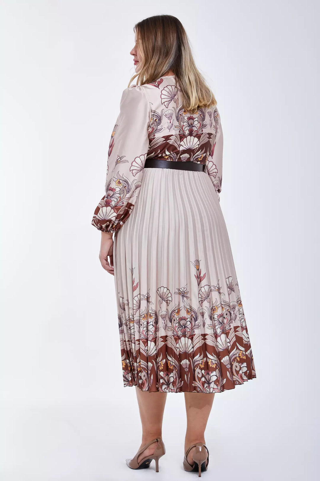 FRV Printed plus size satin long sleeve midi dress - Annemasse
