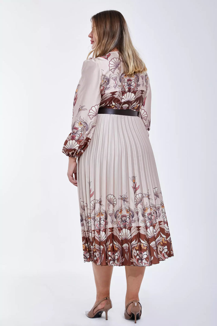 FRV Printed plus size satin long sleeve midi dress - Annemasse