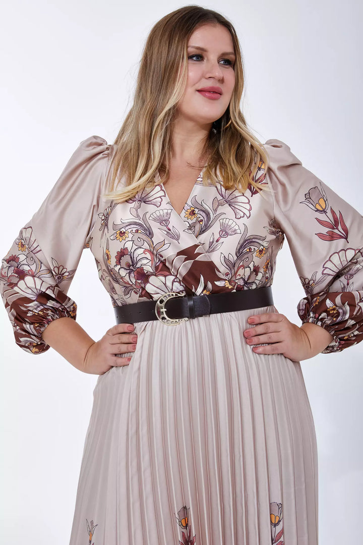 FRV Printed plus size satin long sleeve midi dress - Annemasse