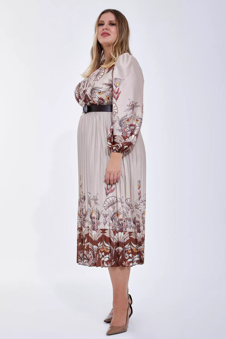 FRV Printed plus size satin long sleeve midi dress - Annemasse
