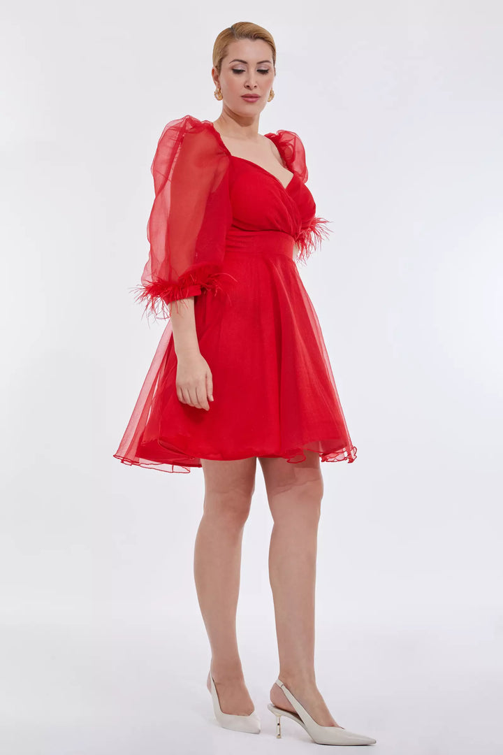 FRV Red plus size tulle long sleeve mini dress - Wollongong